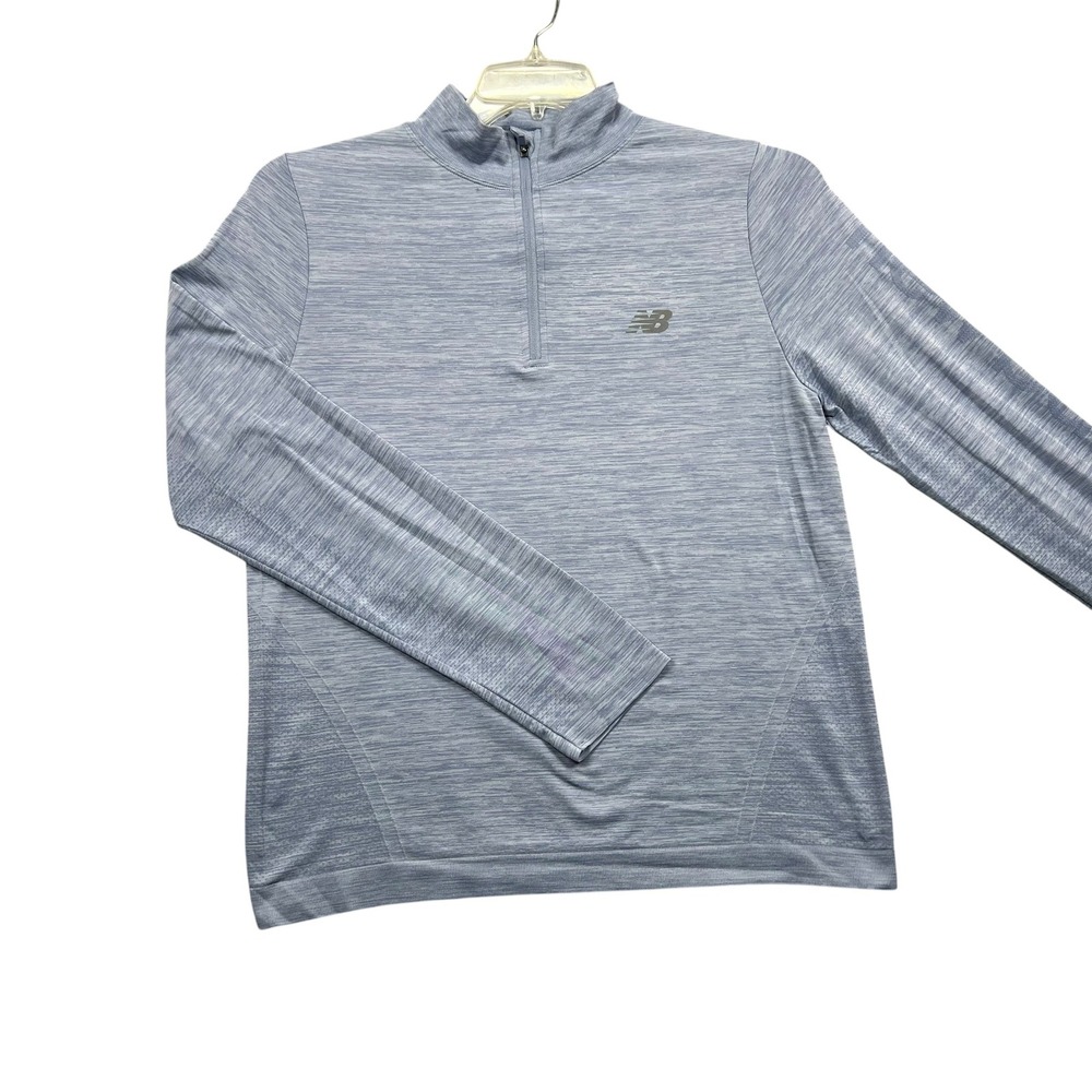 New Balance 1/4 Zip Pullover Mens XL Blue Heathered Space Dye Long Sleeve Logo
